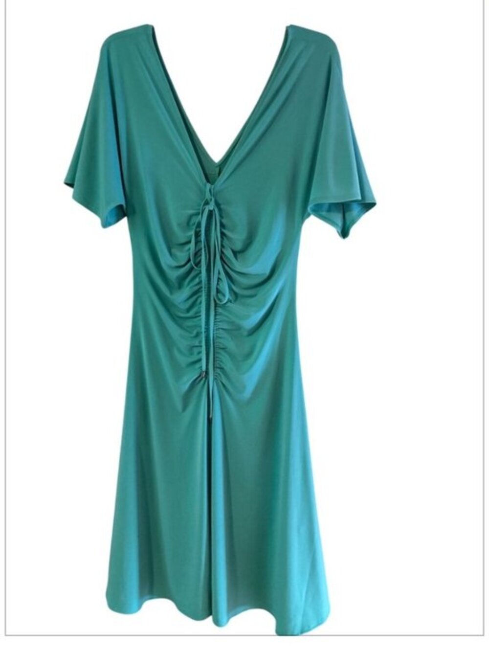 White House Black Market BOHO Green Dress Gathered Flowing Bottom Size Large